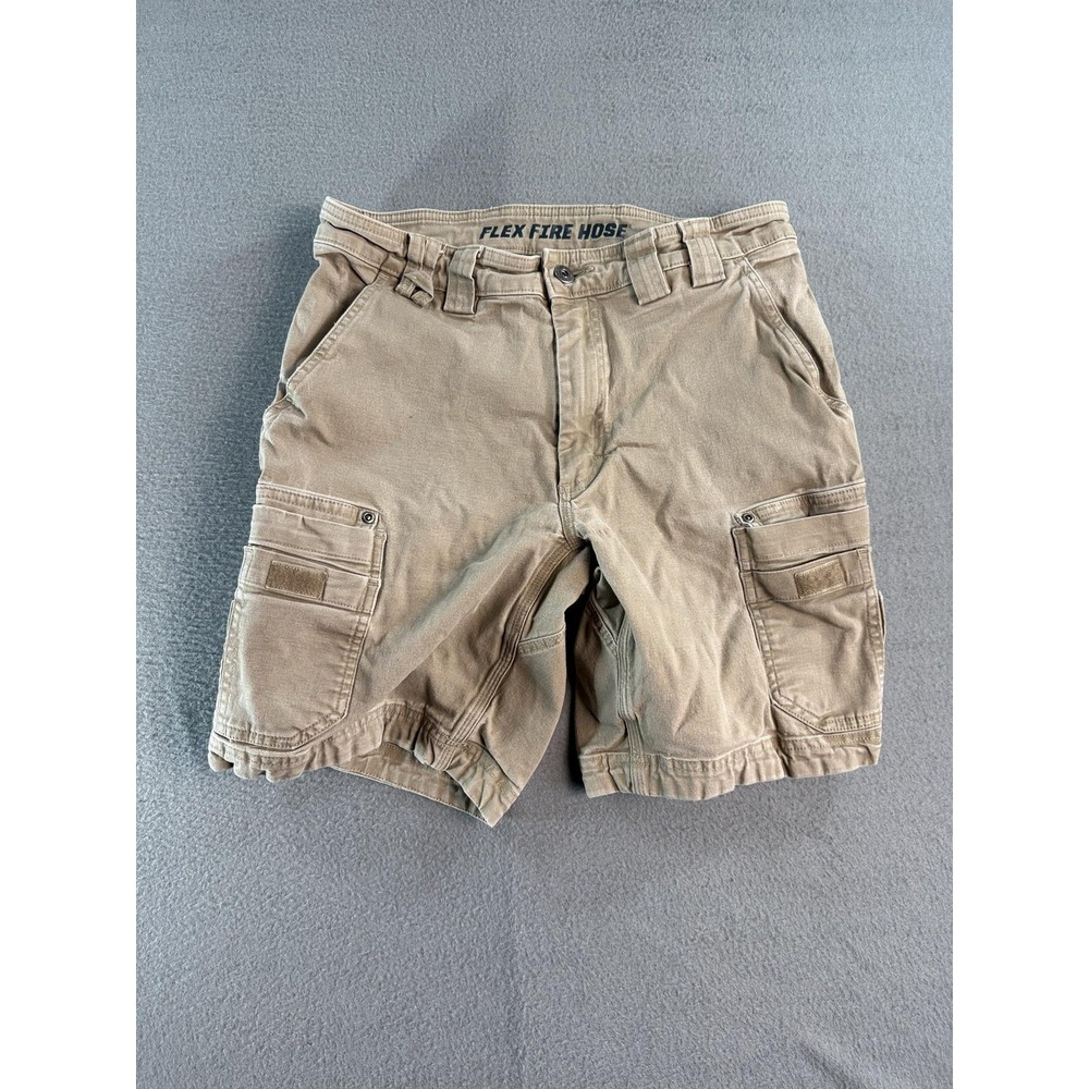Duluth Trading Co Flex Fire Hose Shorts Mens 32 Beige Cargo 9 Inseam Canvas